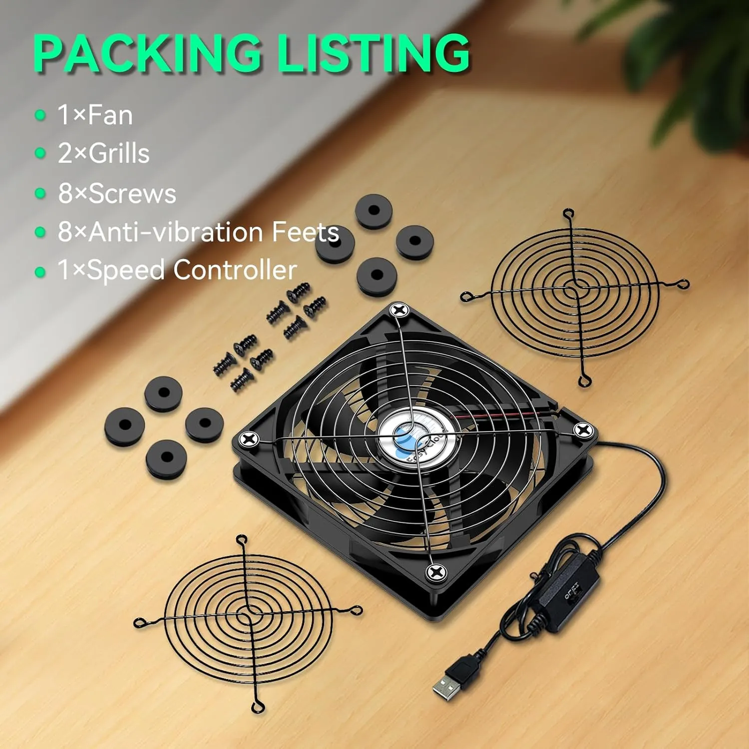 USB Computer Fan, 120mm USB Fan with 3 Speeds Controller Small PC USB Fans for Cooling Cabinet Case Receiver Server DVR Greenhouse TV Router Xbox PlayStation