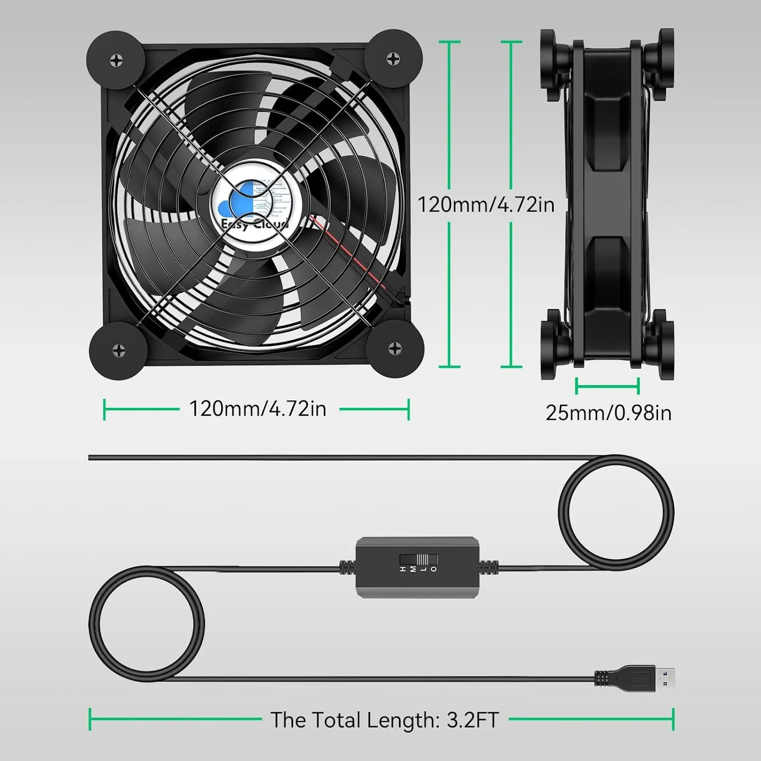 USB Computer Fan, 120mm USB Fan with 3 Speeds Controller Small PC USB Fans for Cooling Cabinet Case Receiver Server DVR Greenhouse TV Router Xbox PlayStation