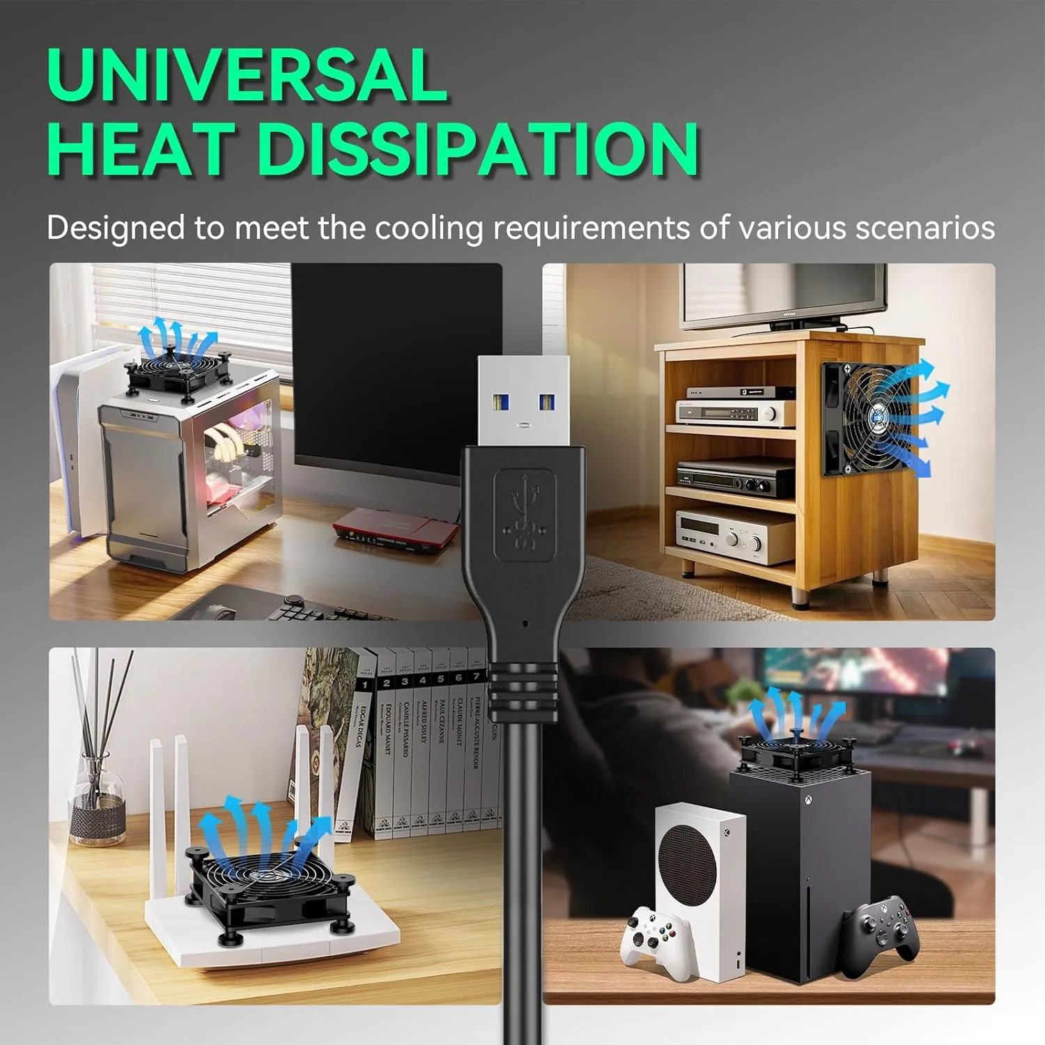 USB Computer Fan, 120mm USB Fan with 3 Speeds Controller Small PC USB Fans for Cooling Cabinet Case Receiver Server DVR Greenhouse TV Router Xbox PlayStation