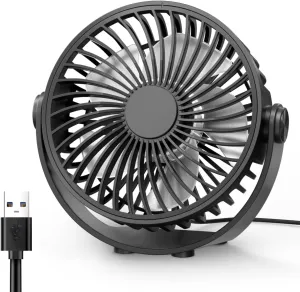 USB Desk Fan, 5 Inch Mini Portable, 3 Speeds Strong Airflow Personal Desktop, Detachable Cooling Fan 360 Rotation Quiet Small Fan for Desk Home Office Travel Car, Black, 5ft Cable 360-degree rotating fan for home use