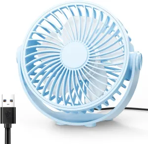 USB Desk Fan, 5 Inch Mini Portable, 3 Speeds Strong Airflow Personal Desktop, Detachable Cooling Fan 360 Rotation Quiet Small Fan for Desk Home Office Travel Car, Blue, 5ft Cable USB desktop fan for workspace