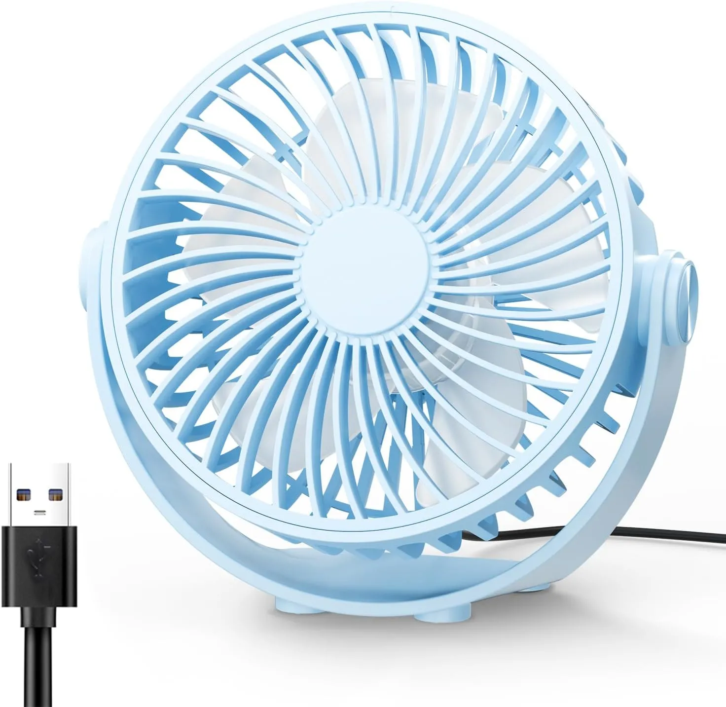 USB Desk Fan, 5 Inch Mini Portable, 3 Speeds Strong Airflow Personal Desktop, Detachable Cooling Fan 360 Rotation Quiet Small Fan for Desk Home Office Travel Car, Blue, 5ft Cable USB desktop fan for workspace
