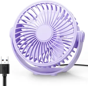 USB Desk Fan, 5 Inch Mini Portable, 3 Speeds Strong Airflow Personal Desktop, Detachable Cooling Fan 360 Rotation Quiet Small Fan for Desk Home Office Travel Car, Purple, 5ft Cable USB desktop fan for workspace