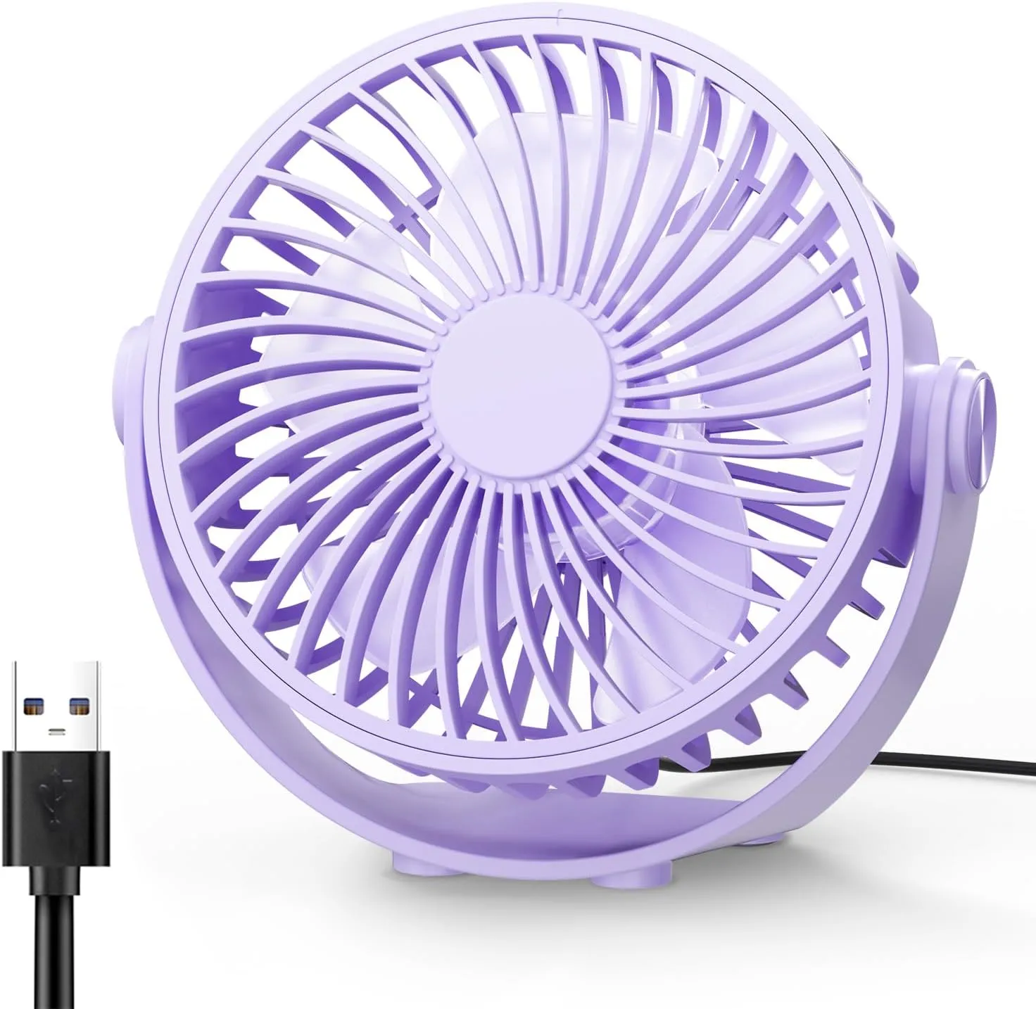 USB Desk Fan, 5 Inch Mini Portable, 3 Speeds Strong Airflow Personal Desktop, Detachable Cooling Fan 360 Rotation Quiet Small Fan for Desk Home Office Travel Car, Purple, 5ft Cable USB desktop fan for workspace