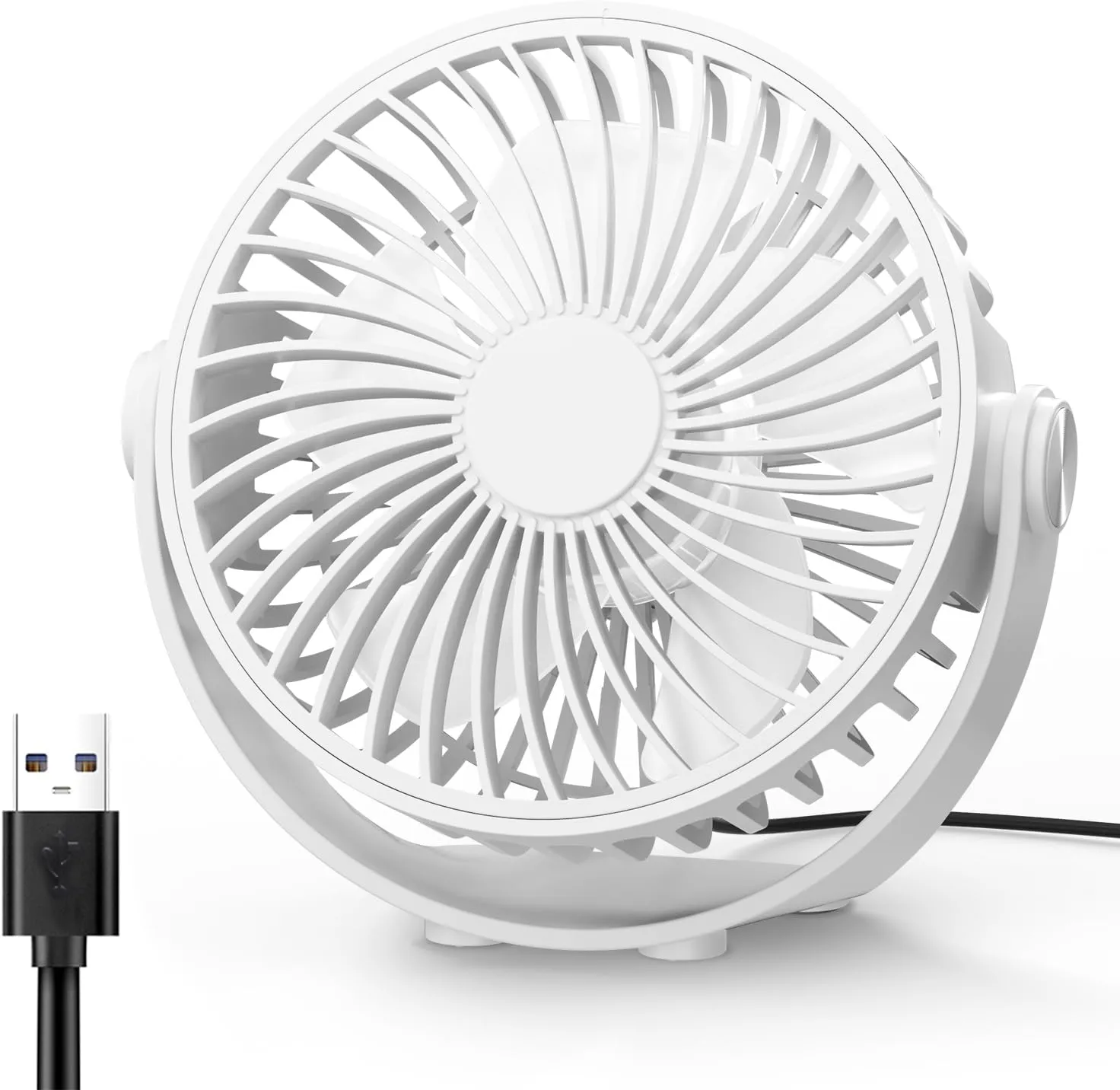 USB Desk Fan, 5 Inch Mini Portable, 3 Speeds Strong Airflow Personal Desktop, Detachable Cooling Fan 360 Rotation Quiet Small Fan for Desk Home Office Travel Car, White, 5ft Cable USB desktop fan for workspace
