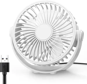 USB Desk Fan, 5 Inch Mini Portable, 3 Speeds Strong Airflow Personal Desktop, Detachable Cooling Fan 360 Rotation Quiet Small Fan for Desk Home Office Travel Car, White, 5ft Cable USB desktop fan for workspace