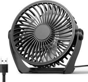 USB Desk Fan, 5 Inch Small Portable, 3 Speeds Powerful Wind Mini Personal Desktop Fan 360 Rotation Adjustable, Plug In USB Fan Quiet for Table Home Office Travel Car(Black) USB desktop fan for workspace