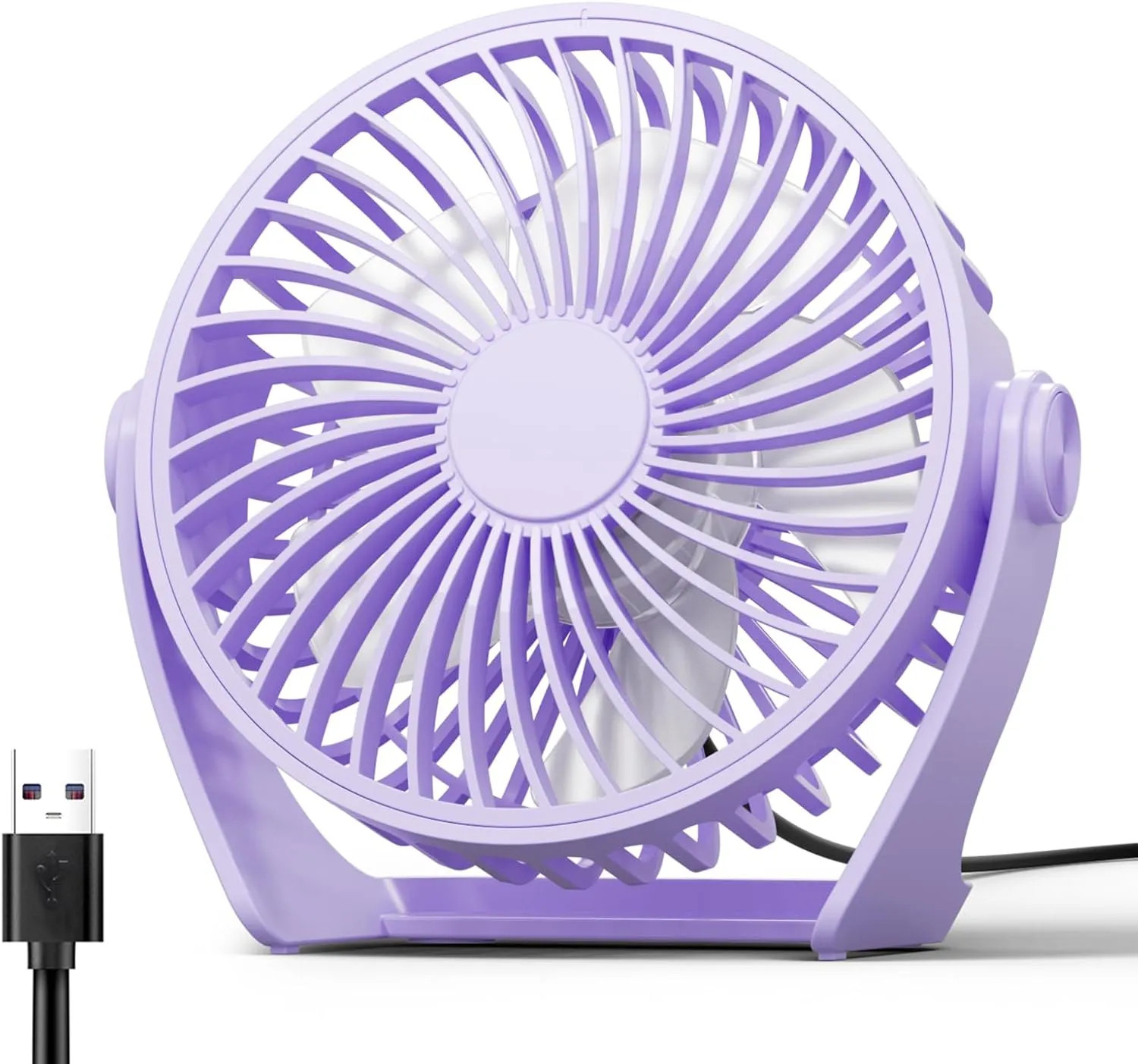 USB Desk Fan, 5 Inch Small Portable, 3 Speeds Powerful Wind Mini Personal Desktop Fan 360 Rotation Adjustable, Plug In USB Fan Quiet for Table Home Office Travel Car(Purple) USB desktop fan for workspace