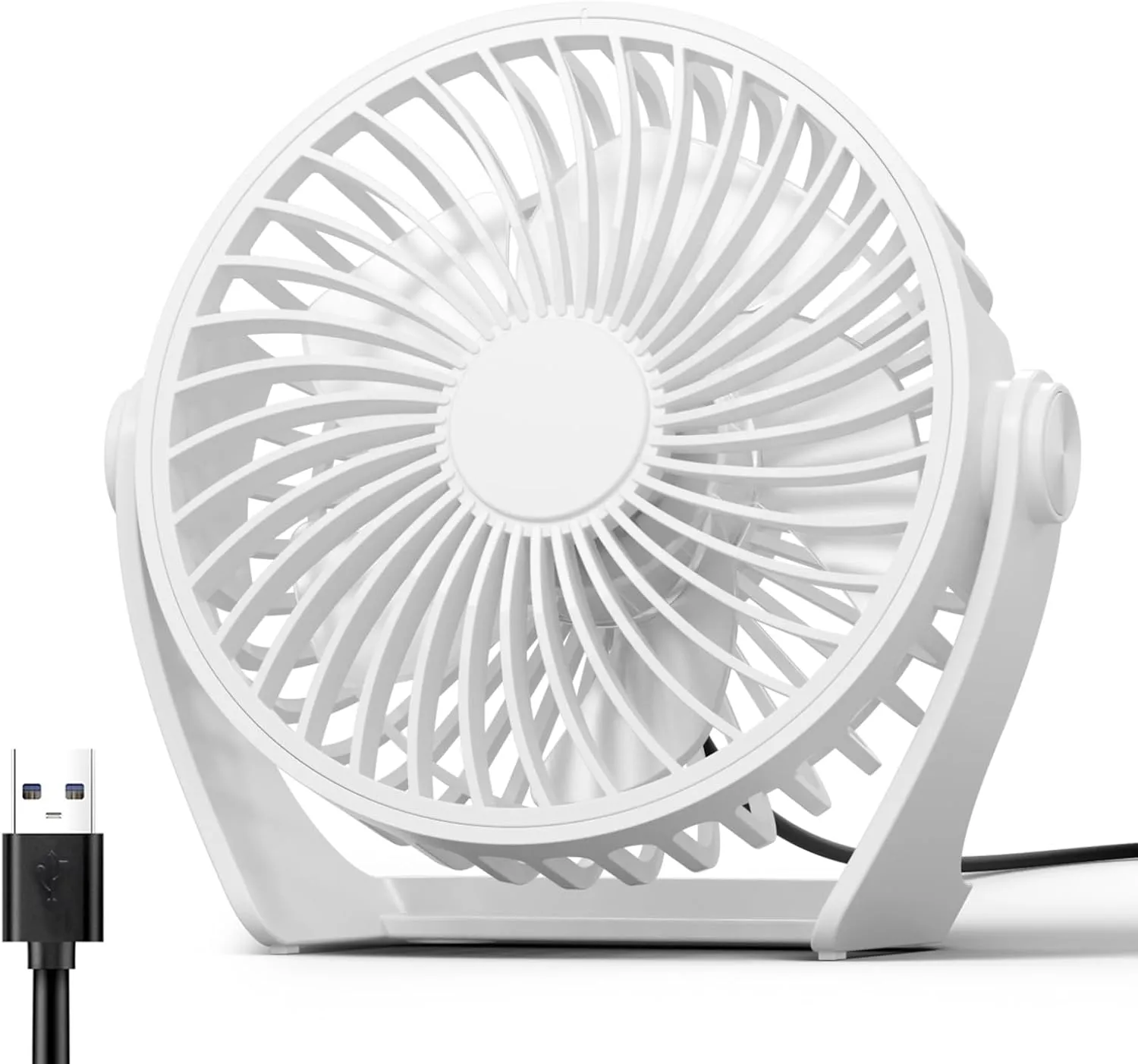 USB Desk Fan, 5 Inch Small Portable, 3 Speeds Powerful Wind Mini Personal Desktop Fan 360 Rotation Adjustable, Plug In USB Fan Quiet for Table Home Office Travel Car(White) USB desktop fan for workspace