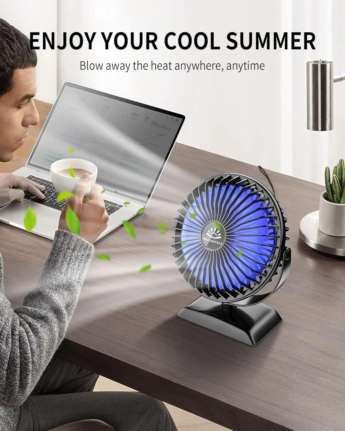 USB Desk Fan, Mini but Powerful, Portable with 3 Speeds, Quiet Table Personal Fan, 360 Rotate Coolness, Small for Home, Office, Bedroom, Desktop, Travel, USB Powered, Black