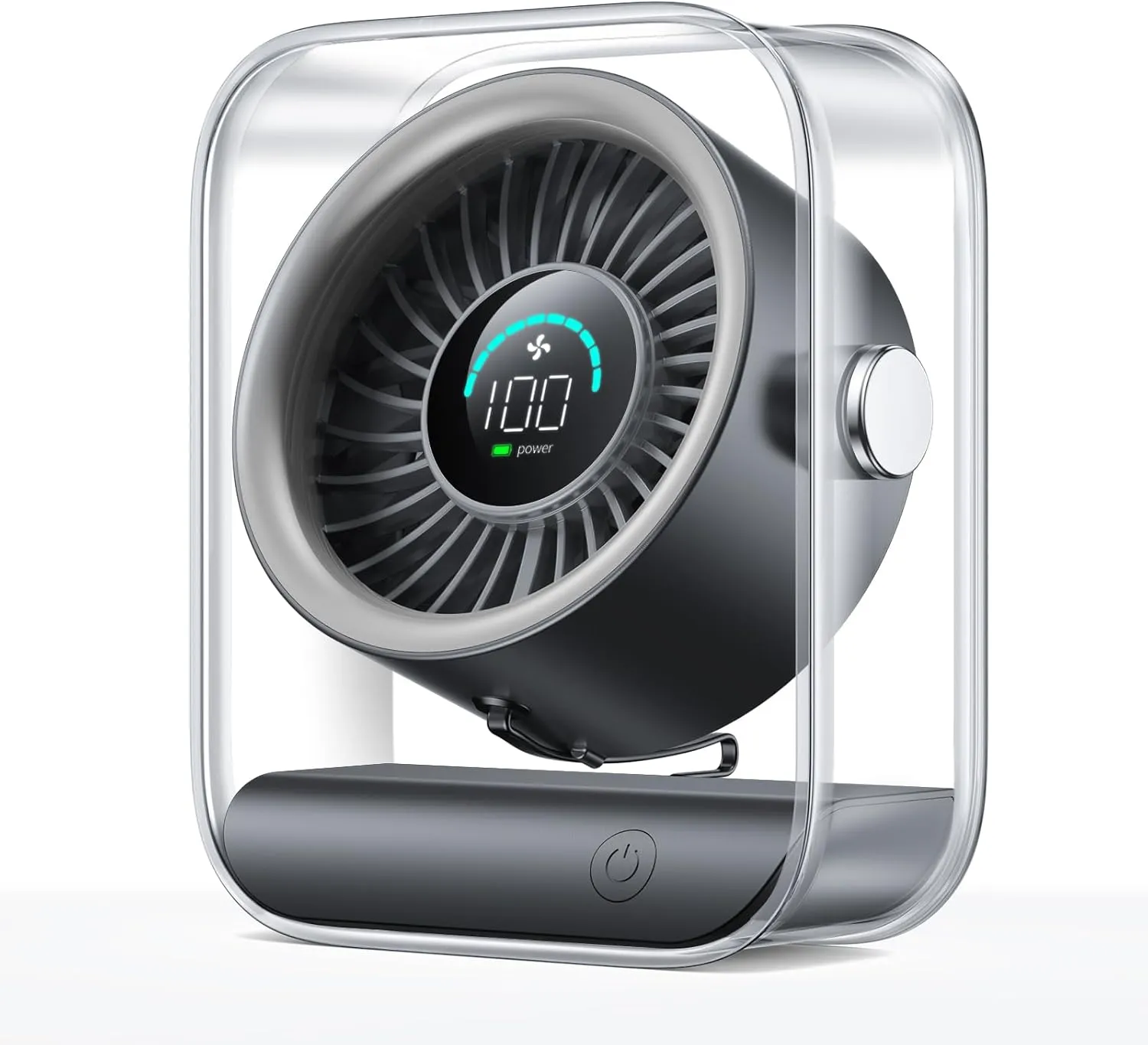 USB Desk Fan, Quiet Table Fan with Turbo Airflow, 100 Speeds, Digital Display, 90 Rotating, Small Rechargeable Battery Desktop Fans for Bedroom Home Office Travel, Black USB desktop fan for workspace