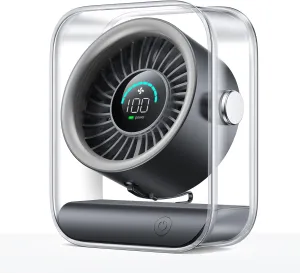 USB Desk Fan, Quiet Table Fan with Turbo Airflow, 100 Speeds, Digital Display, 90 Rotating, Small Rechargeable Battery Desktop Fans for Bedroom Home Office Travel, Black USB desktop fan for workspace