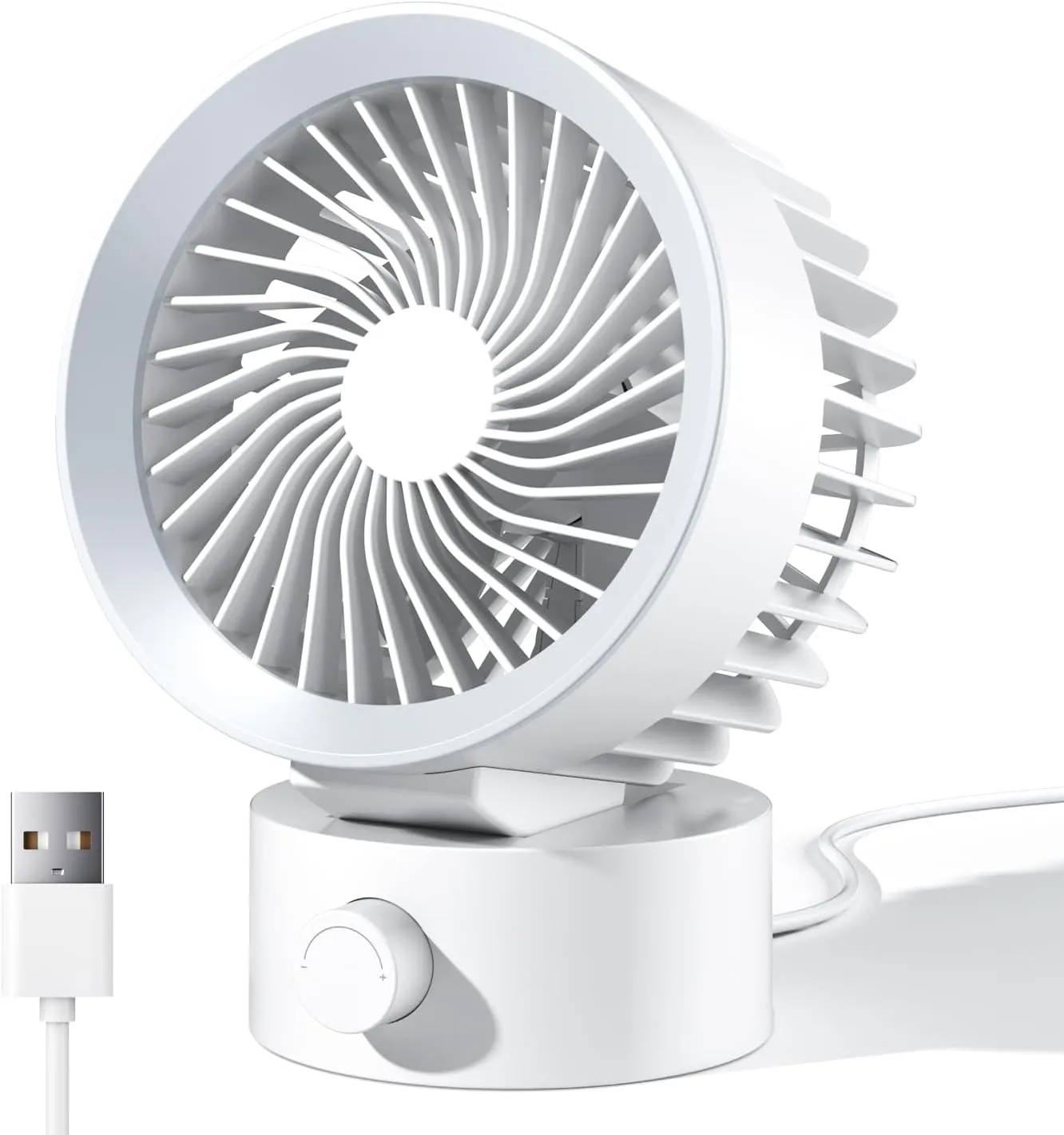 USB Desk Fan, Small Fans for Desktop, Strong Airflow Stepless Adjustable, Ultra Quiet Cooling, Plug In USB Powered, Portable for Home Office Dorm Indoor Laptop PC, White Desktop fan with humidification feature