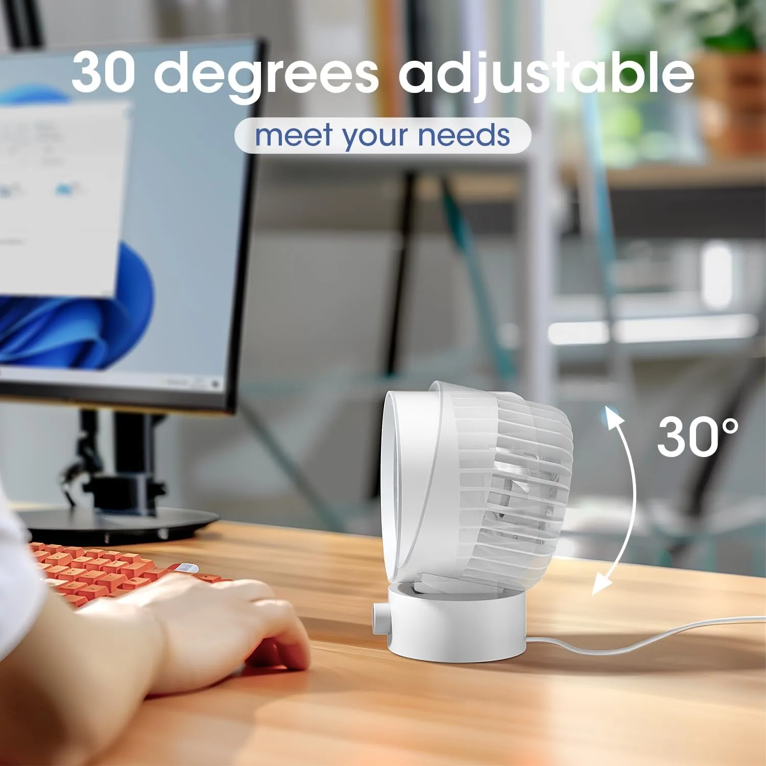 USB Desk Fan, Small Fans for Desktop, Strong Airflow Stepless Adjustable, Ultra Quiet Cooling, Plug In USB Powered, Portable for Home Office Dorm Indoor Laptop PC, White