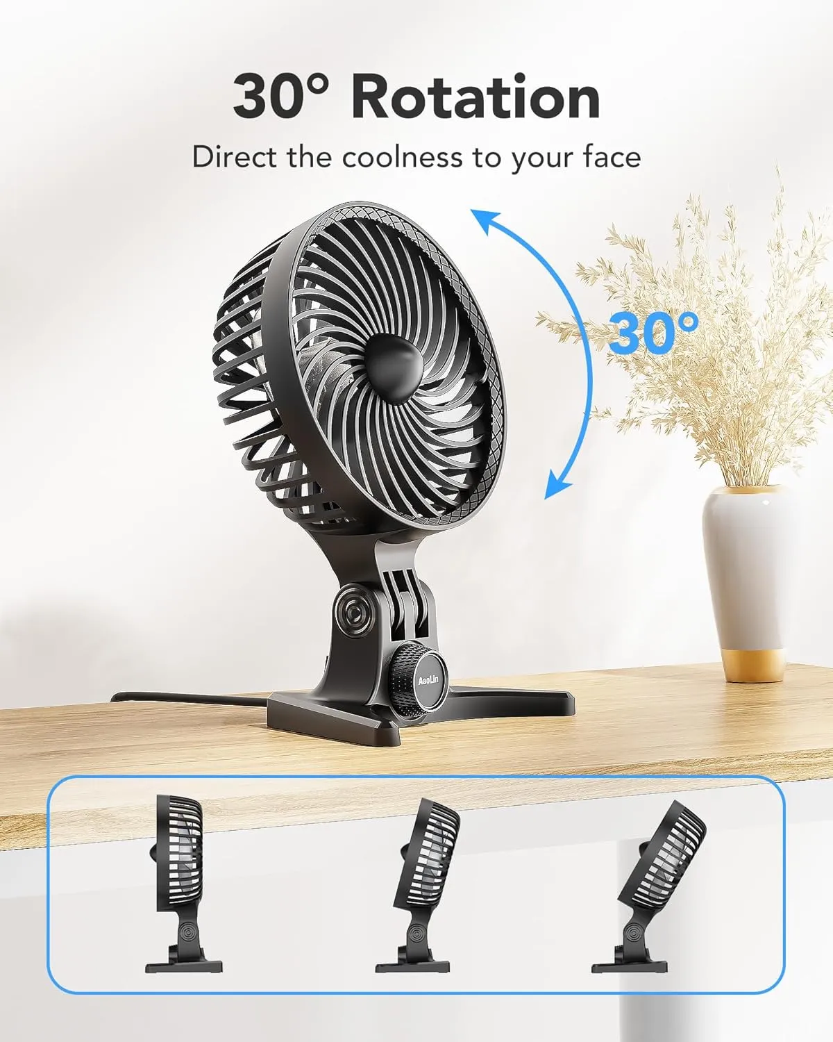 USB Desk Fan, Small Fans with CVT Variable Speeds, Strong Cooling Airflow, Quiet Portable, Desktop Mini Personal Table Fan for Room, Home, Office, Bedroom, Black