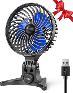 USB Desk Fan, Small Fans with CVT Variable Speeds, Strong Cooling Airflow, Quiet Portable, Desktop Mini Personal Table Fan for Room, Home, Office, Bedroom, Blue Black USB desktop fan for workspace