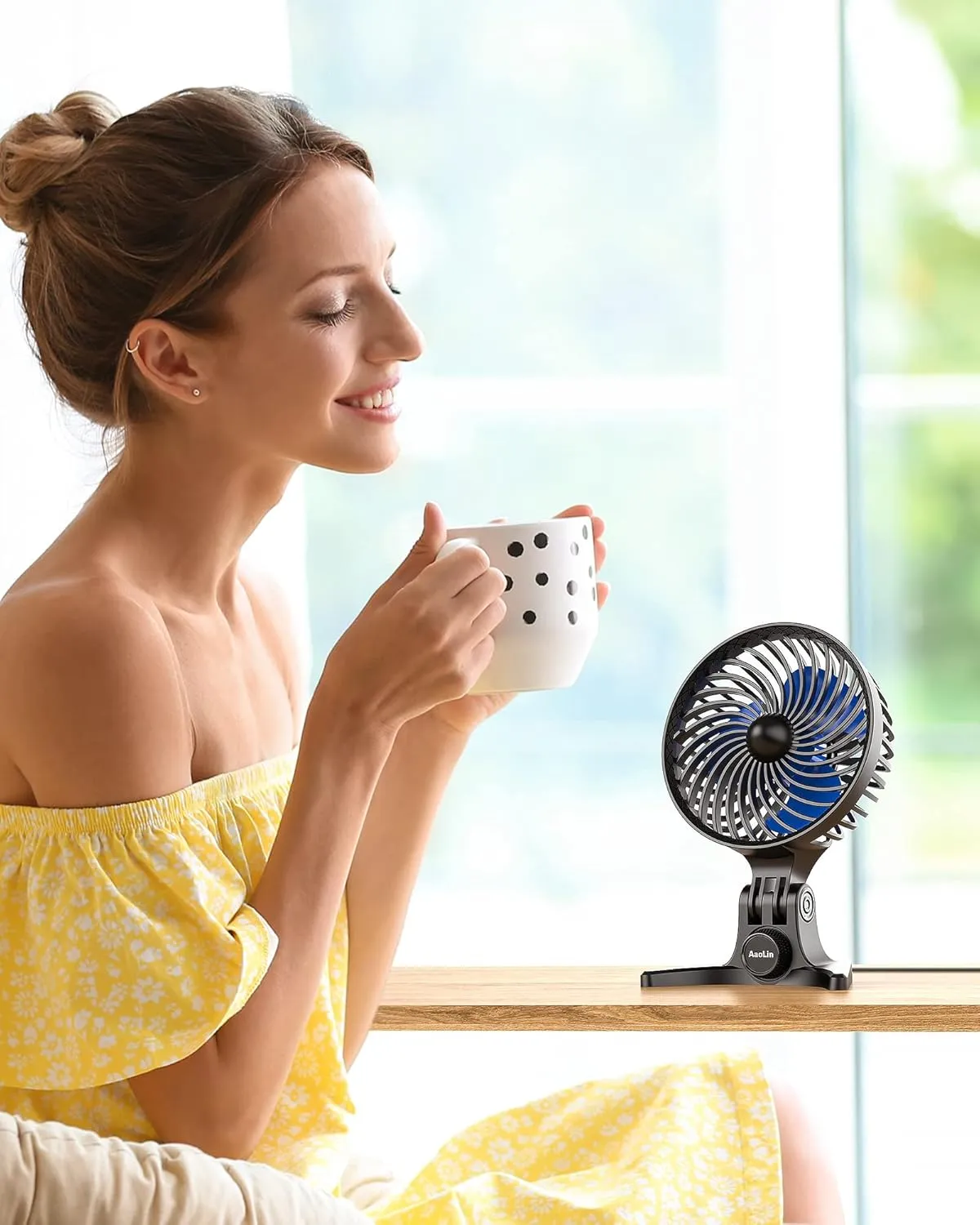 USB Desk Fan, Small Fans with CVT Variable Speeds, Strong Cooling Airflow, Quiet Portable, Desktop Mini Personal Table Fan for Room, Home, Office, Bedroom, Blue Black