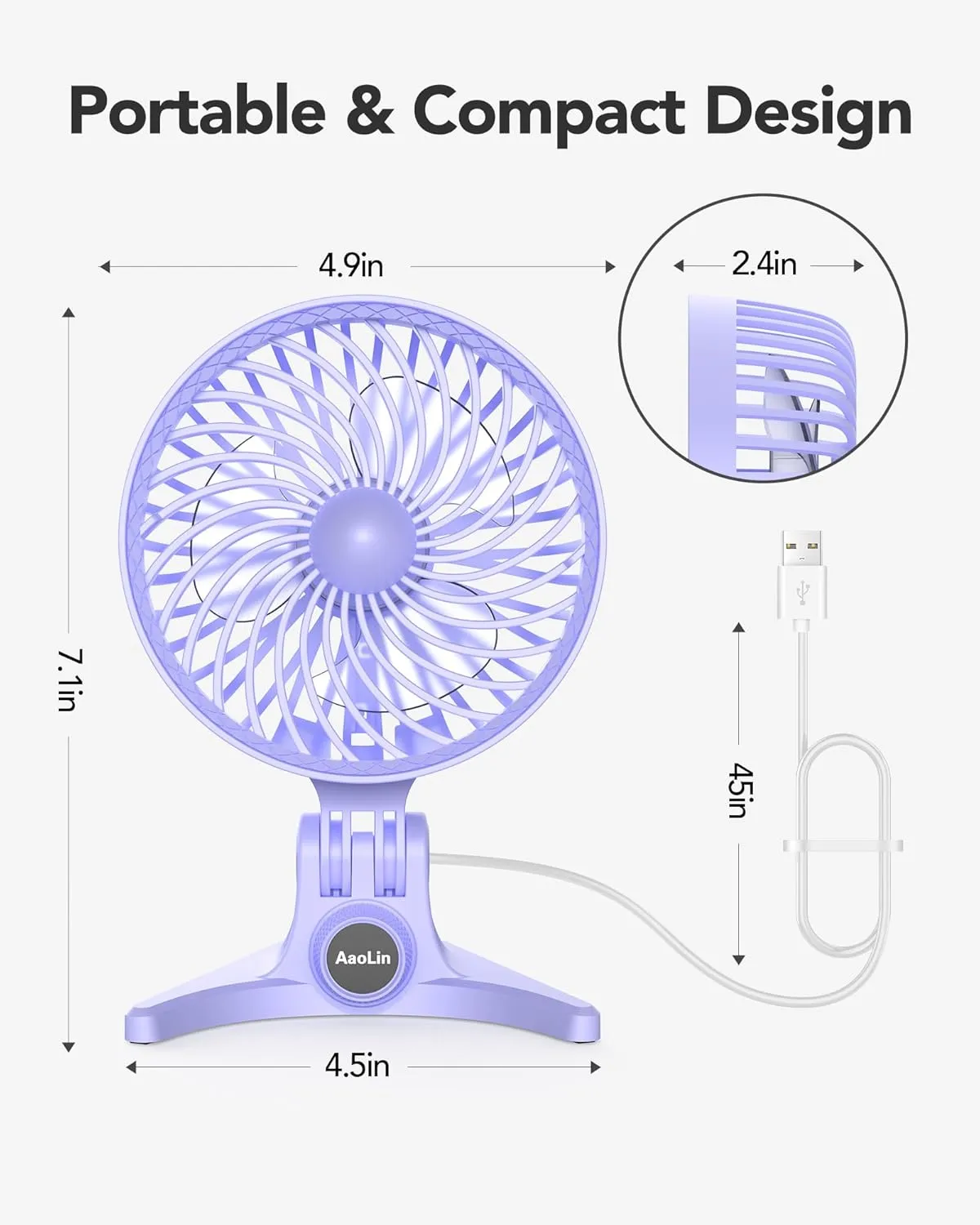USB Desk Fan, Small Fans with CVT Variable Speeds, Strong Cooling Airflow, Quiet Portable, Desktop Mini Personal Table Fan for Room, Home, Office, Bedroom, Purple