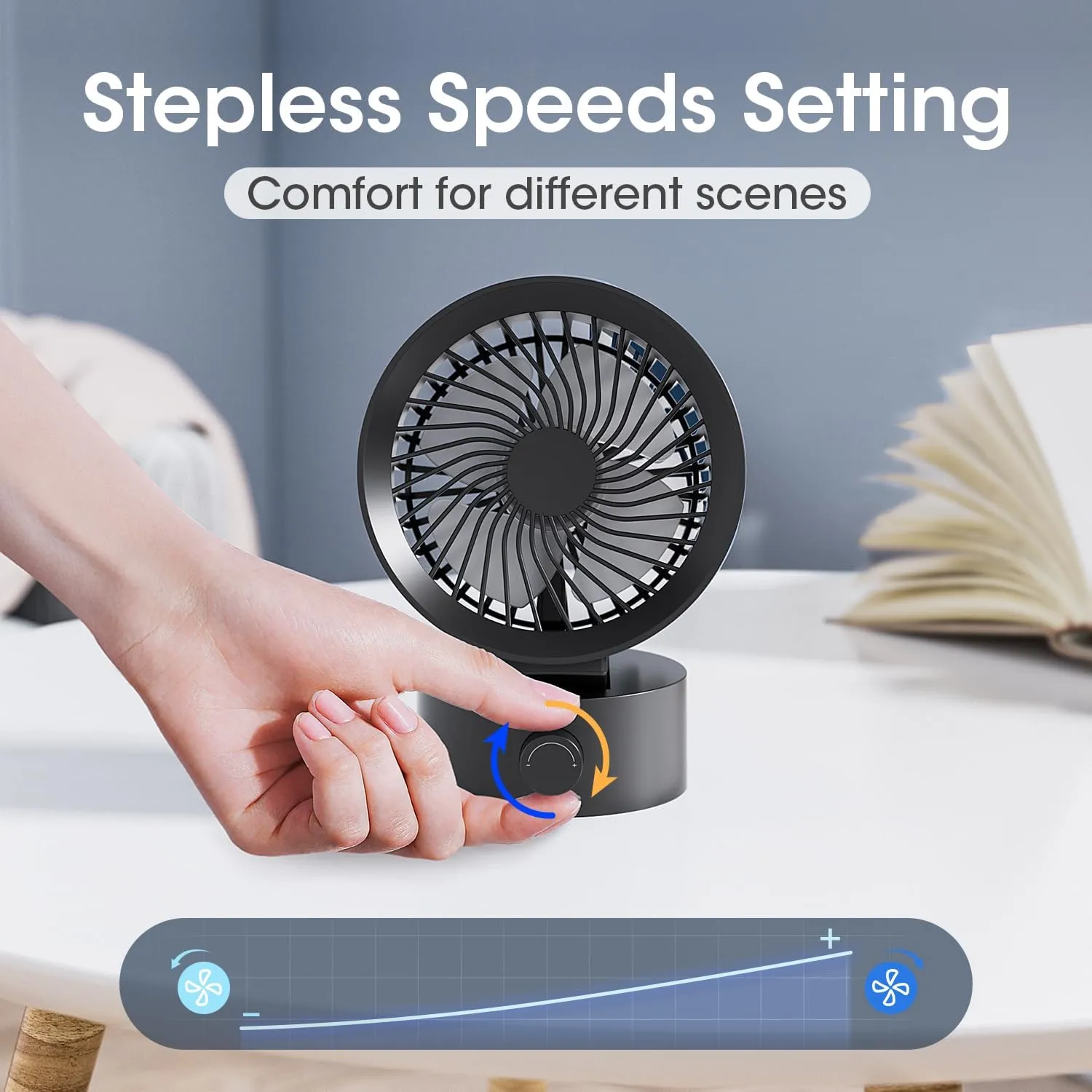 USB Desk Fan Small Quiet, Stepless Speed Flexible Adjust Mini Fans for Home Office Dorm Desktop, Portable Travel Fan Personal Cooling, Plug In USB Powered, Black