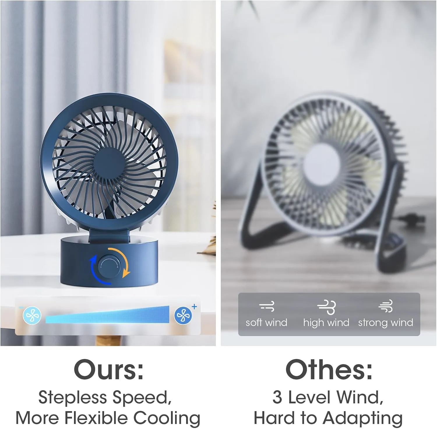 USB Desk Fan Small Quiet, Stepless Speed Flexible Adjust Mini Fans for Home Office Dorm Desktop, Portable Travel Fan Personal Cooling, Plug In USB Powered, Blue
