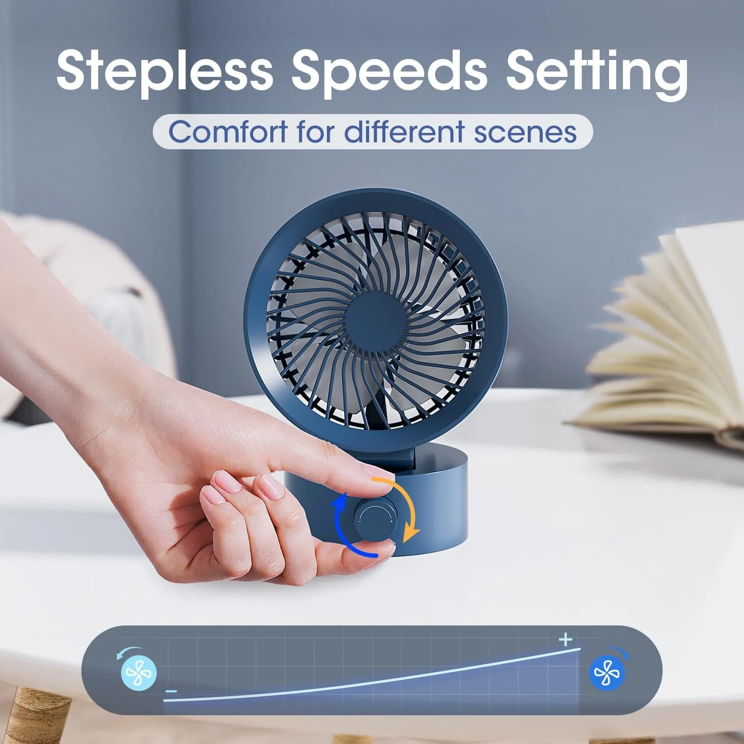 USB Desk Fan Small Quiet, Stepless Speed Flexible Adjust Mini Fans for Home Office Dorm Desktop, Portable Travel Fan Personal Cooling, Plug In USB Powered, Blue
