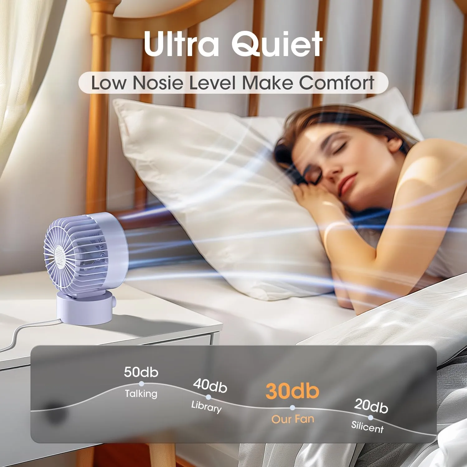 USB Desk Fan Small Quiet, Stepless Speed Mini Fans for Home Office Dorm Desktop, Portable Travel Personal Cooling, Plug In USB Powered, Purple
