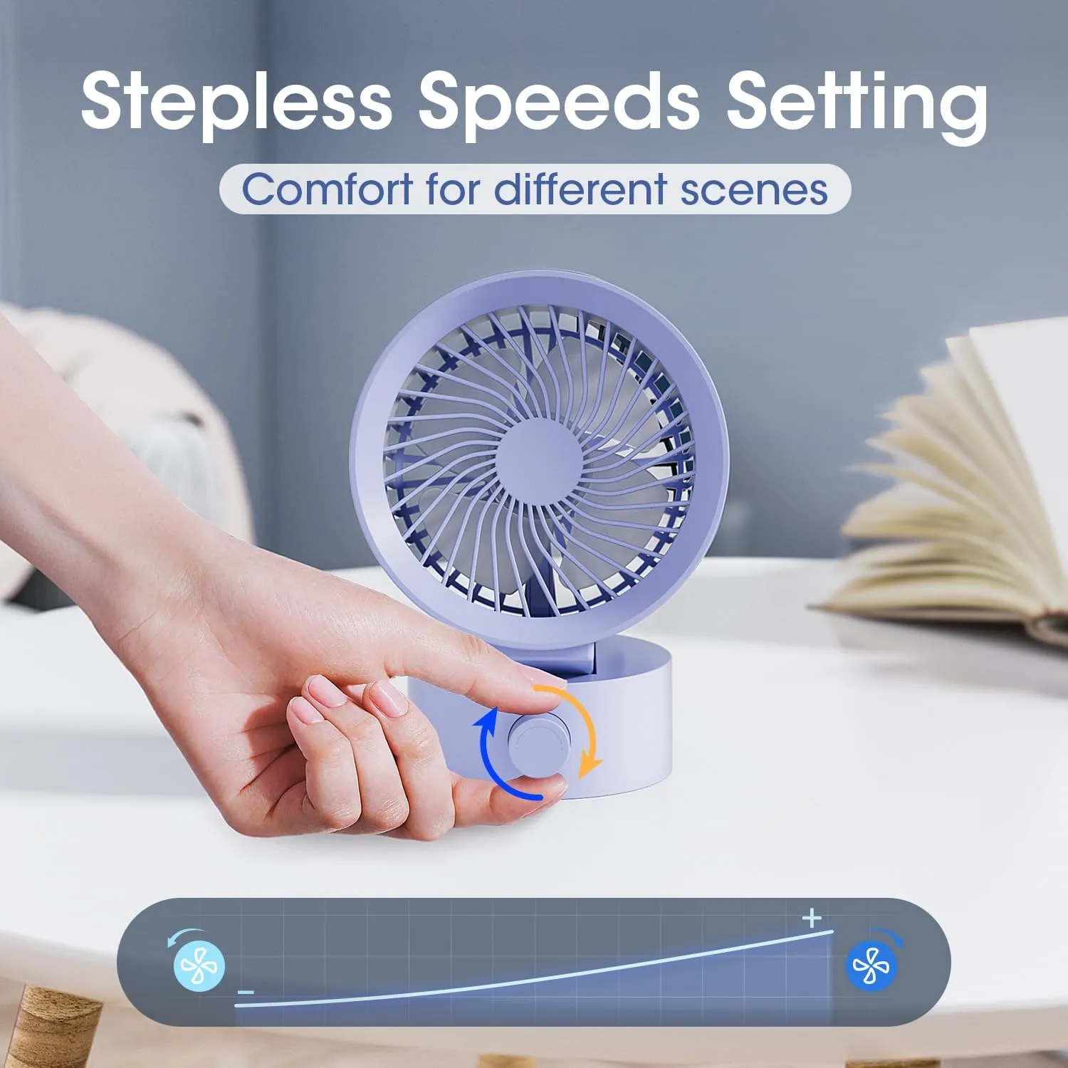 USB Desk Fan Small Quiet, Stepless Speed Mini Fans for Home Office Dorm Desktop, Portable Travel Personal Cooling, Plug In USB Powered, Purple