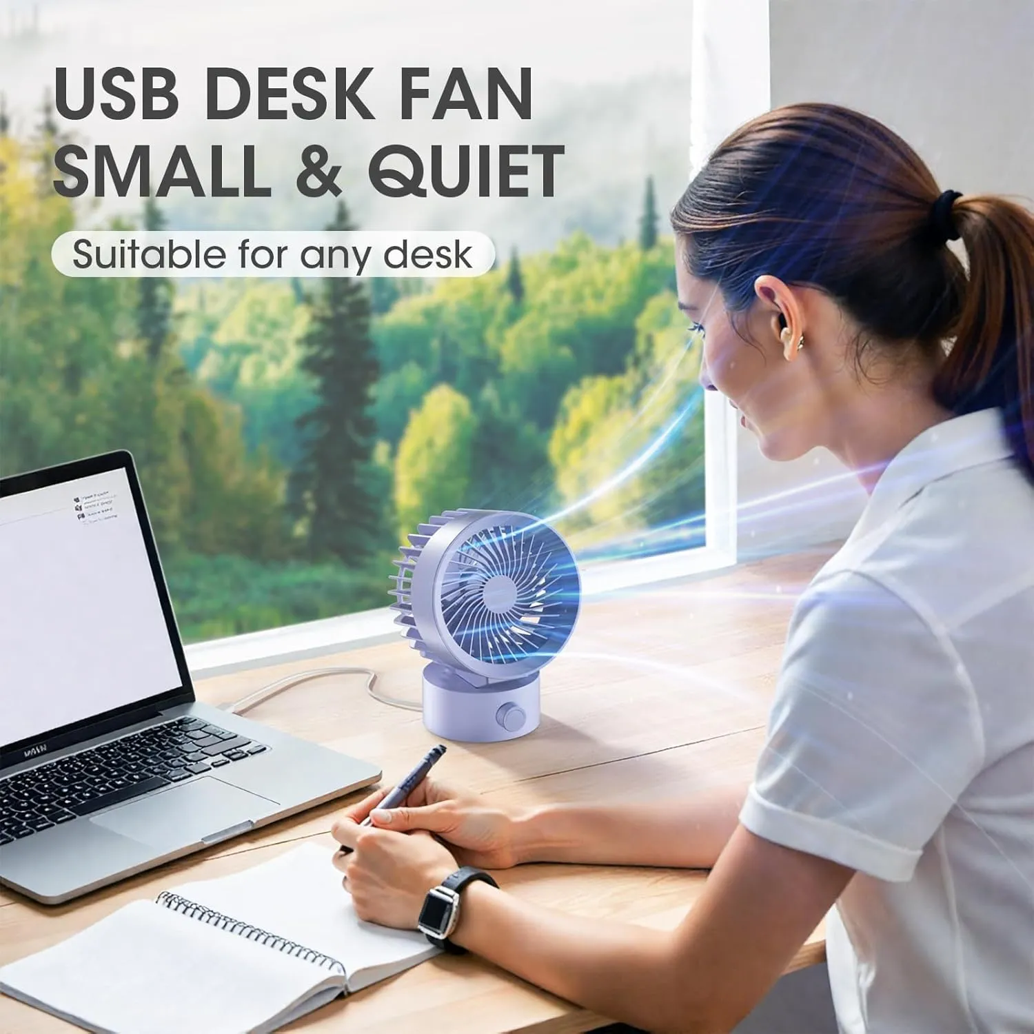 USB Desk Fan Small Quiet, Stepless Speed Mini Fans for Home Office Dorm Desktop, Portable Travel Personal Cooling, Plug In USB Powered, Purple