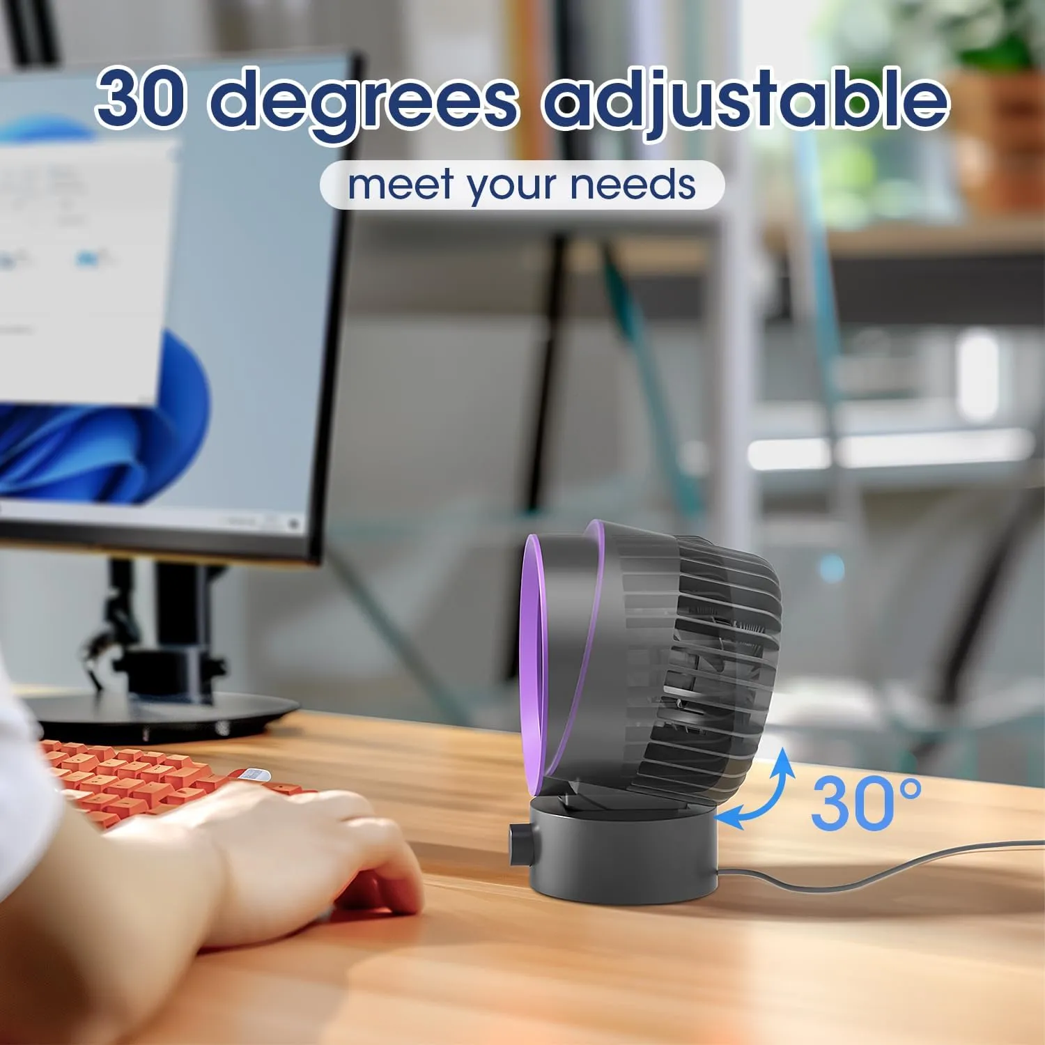 USB Desk Fan Small Quiet, Stepless Speeds Powerful Wind Mini Desktop Fan for Home Office Dorm Room, Personal Cooling Fan USB Powered, Compact Size Easy for Travel, Gray Purple