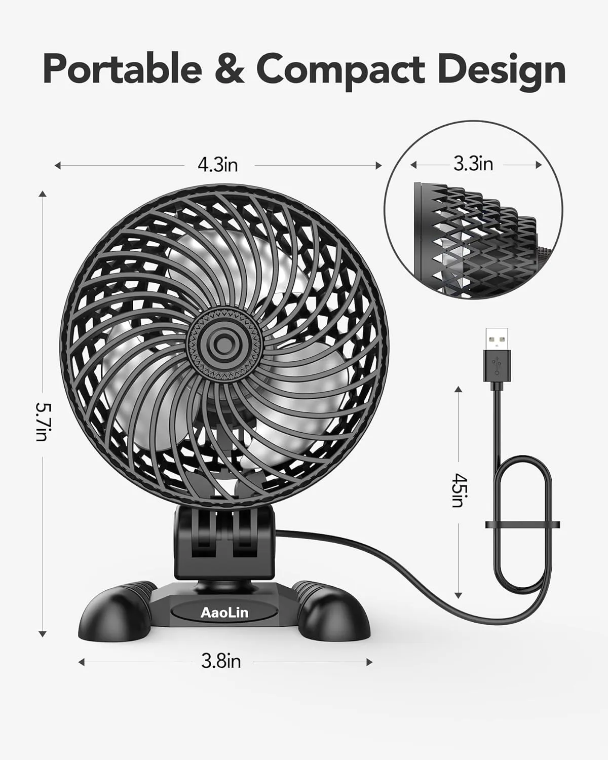 USB Desk Fan, Table Fan with CVT Variable Speeds, Quiet Portable, Desktop Mini Personal Fan for Room, Home, Office (Black-02)