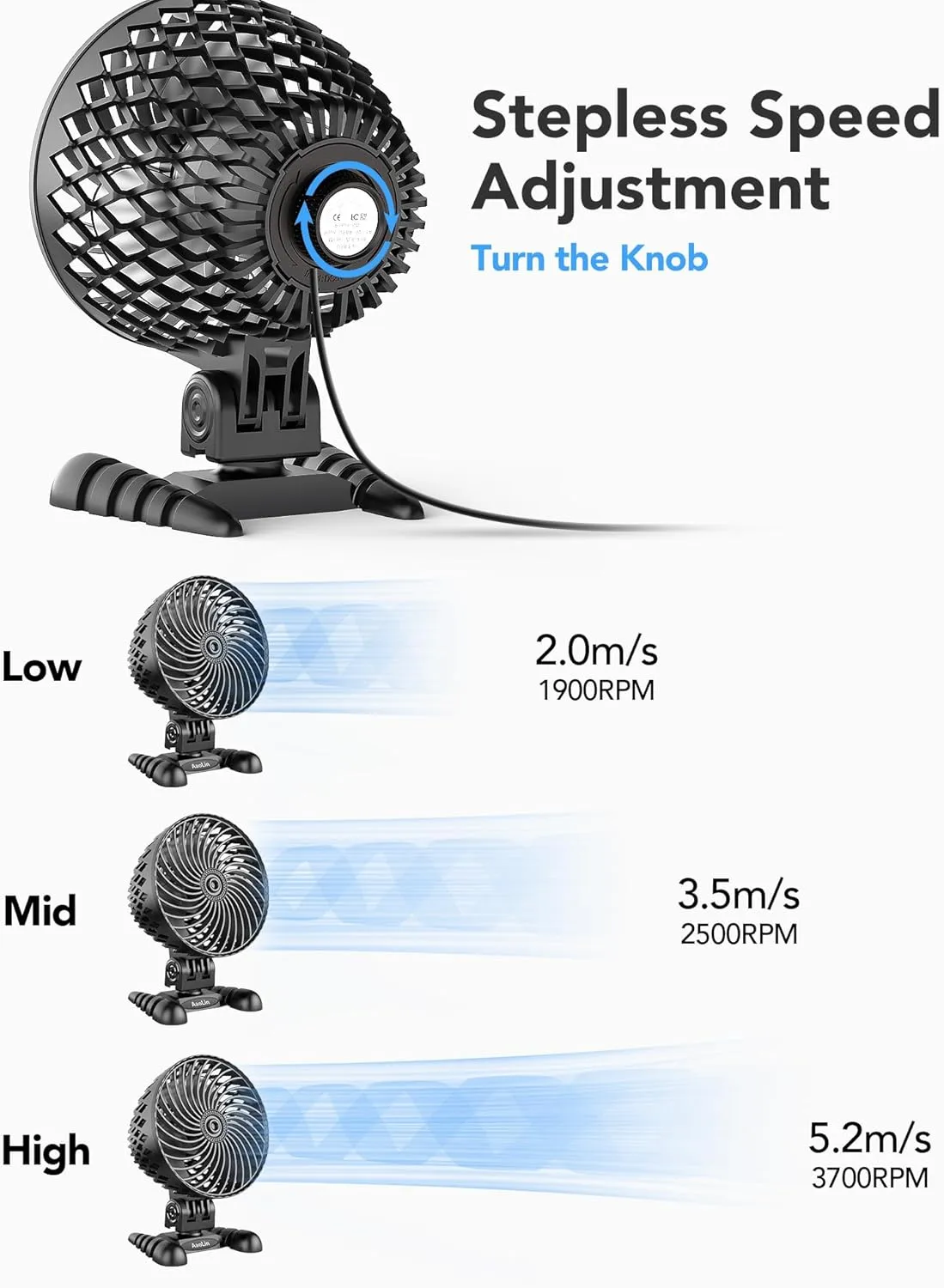 USB Desk Fan, Table Fan with CVT Variable Speeds, Quiet Portable, Desktop Mini Personal Fan for Room, Home, Office (Black-02)