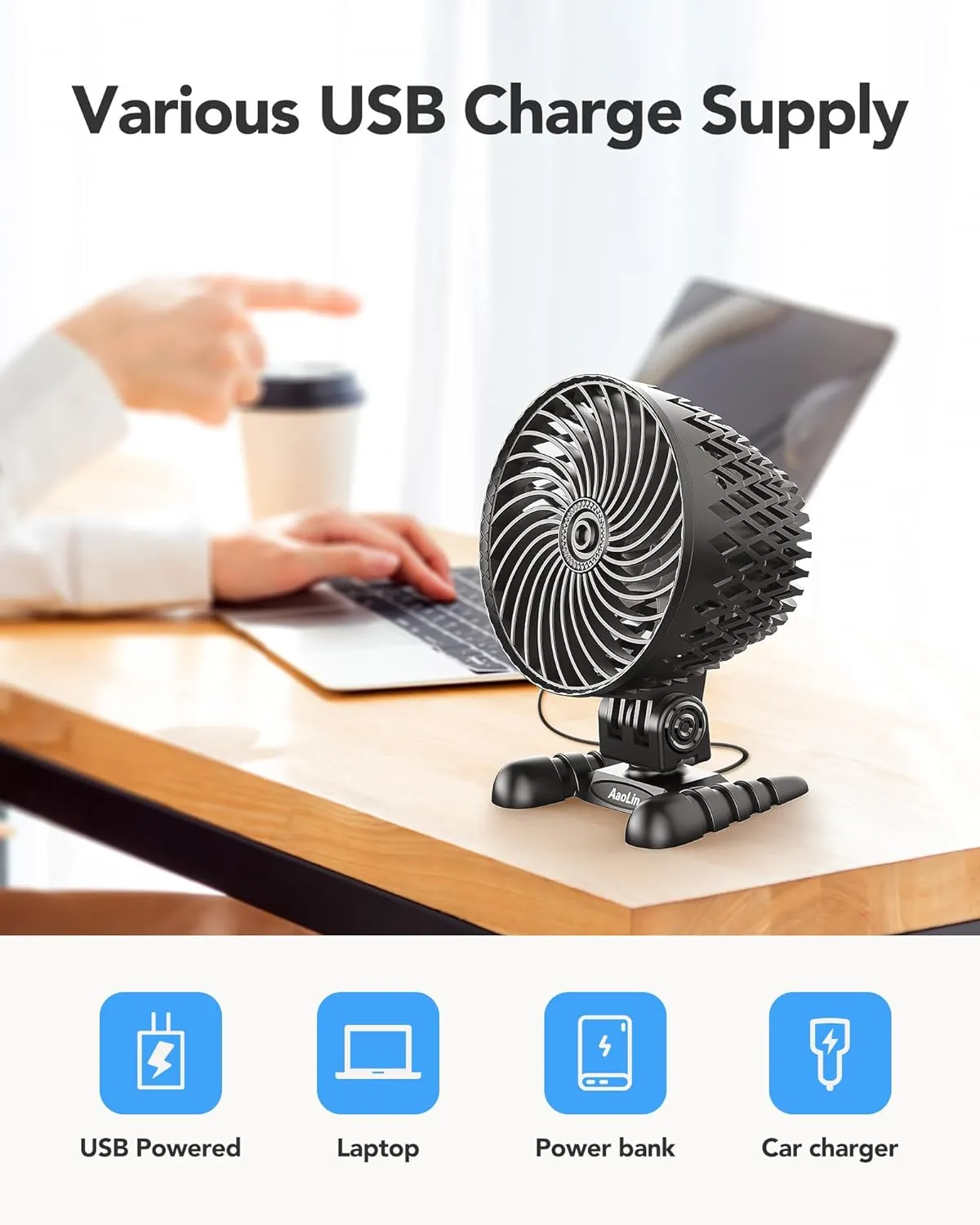 USB Desk Fan, Table Fan with CVT Variable Speeds, Quiet Portable, Desktop Mini Personal Fan for Room, Home, Office (Black-02)