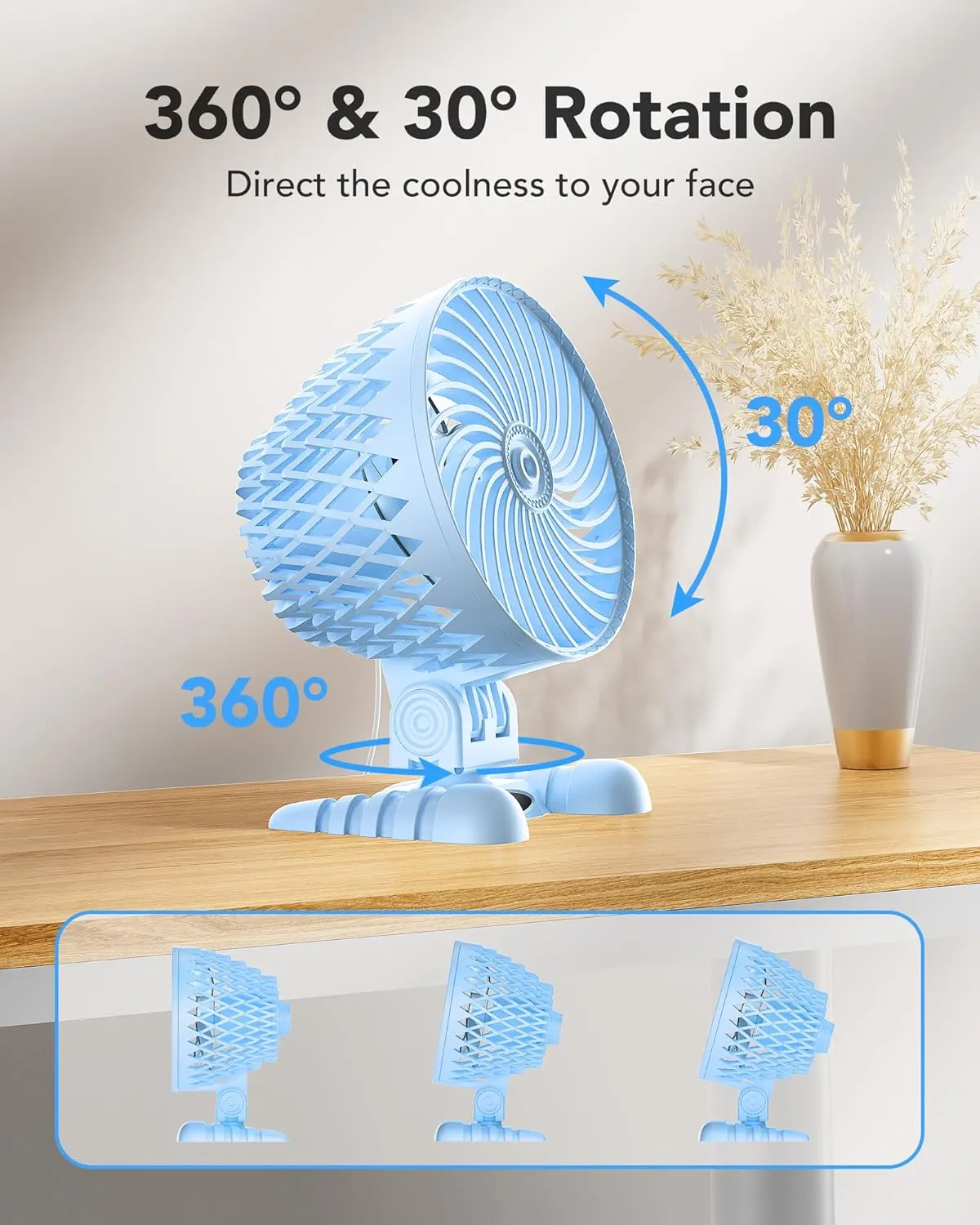 USB Desk Fan, Table Fan with CVT Variable Speeds, Quiet Portable, Desktop Mini Personal Fan for Room, Home, Office Blue