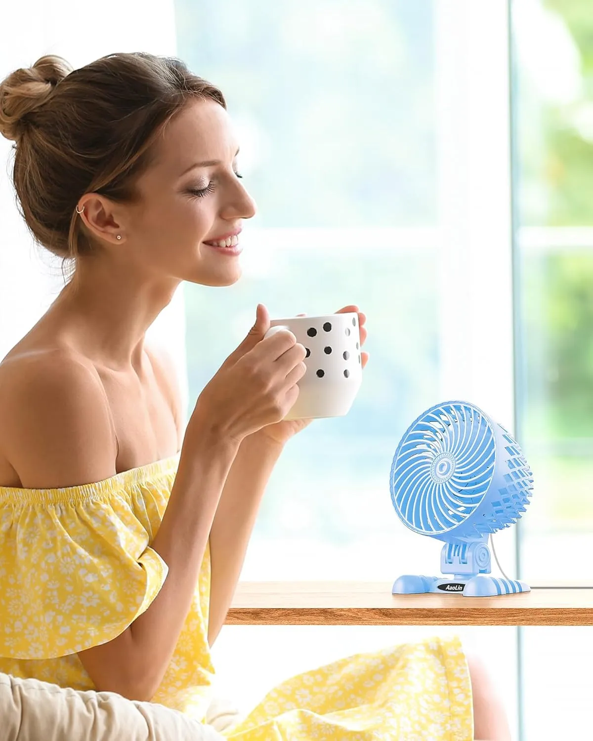 USB Desk Fan, Table Fan with CVT Variable Speeds, Quiet Portable, Desktop Mini Personal Fan for Room, Home, Office Blue
