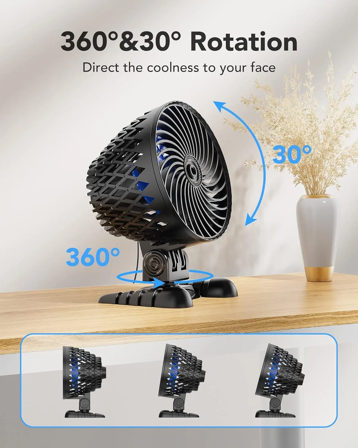 USB Desktop Small Fan, Stepless Speed Adjustment with Multiple Speed Levels, Portable Plug-in Personal Mini Fan,Quiet Powerful Airflow,Suitable for Office Home Dormitory Bedroom, 4.9 Feet Long Cable