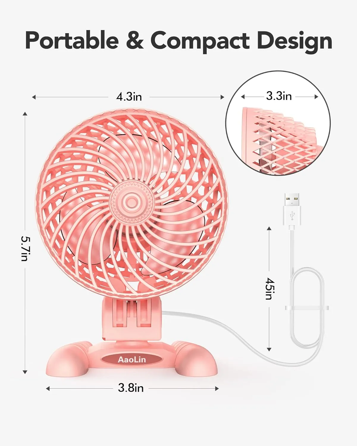USB Desktop Small Fan, Stepless Speed Adjustment with Multiple Speed Levels, Portable Plug-in Personal Mini Fan,Quiet Powerful Airflow,Suitable for Office Home Dormitory Bedroom, 4.9 Feet Long Cable
