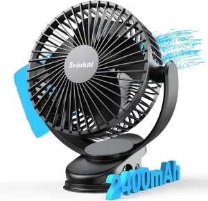 usb Personal Clip on Fan 2400mAh Battery Operated 6in, Type C, 3 Speed, 720 adjustment, Small Portable Fan for Table, Bedroom, Desk, dormitory, Camping, Stroller, Golf Cart (Black) 360-degree rotating fan for home use