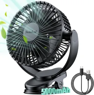 USB Personal Clip on Fan 5000mAh Battery Operated 6in, Type C, 3 Speed, 720 adjustment, Small Portable Fan for Table, Bedroom, Desk, dormitory, Camping, Stroller, Golf Cart USB desktop fan for workspace