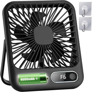 USB Rechargeable Desk Fan Portable Travel Fan with 4000mAh Battery 6.5" Personal Fan 180Foldable 6 Speeds 6-Hour Timer & Digital DisplayIdeal Gifts for Office Home Camping USB desktop fan for workspace