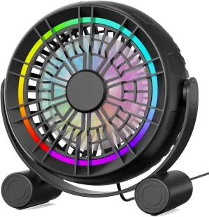 USB RGB Desk Fan - 3 Speeds Quiet Portable Table Fan, 8 Color LED Lights, 360 Rotation, Small Fan for Home Office Desktop Bedroom USB desktop fan for workspace