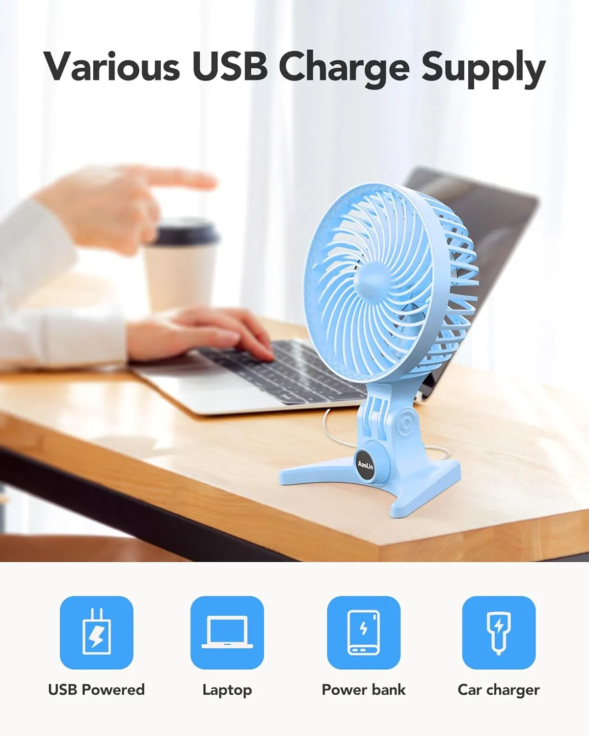 USB Small Fan, Desk Fans with CVT Variable Speeds, Strong Cooling Airflow, Quiet Portable, Desktop Mini Personal Fan for Room, Home,Office, Bedroom-USB Powered (Blue)