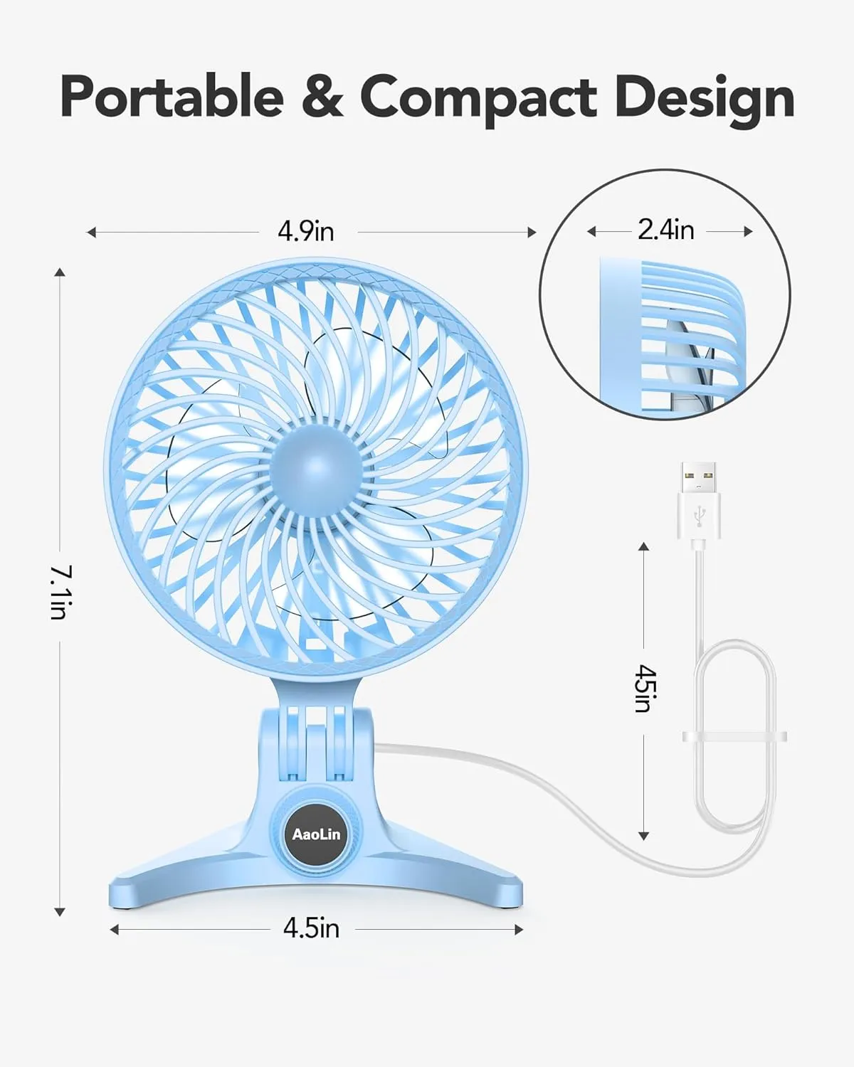 USB Small Fan, Desk Fans with CVT Variable Speeds, Strong Cooling Airflow, Quiet Portable, Desktop Mini Personal Fan for Room, Home,Office, Bedroom-USB Powered (Blue)