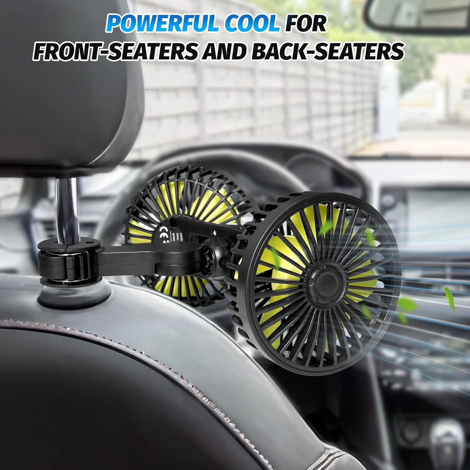 USB Car Cooling Fans for Backseat, Dual Head Car Fan for Kids 3 Speeds 360Rotatable Vehicle Rear Headrest Fans 5V Powerful Electric Air Circulation Fan with Adjustable Clip for Sedan SUV RV Truck