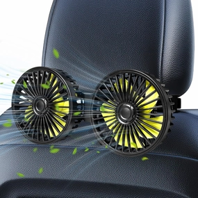 USB Car Cooling Fans for Backseat, Dual Head Car Fan for Kids 3 Speeds 360Rotatable Vehicle Rear Headrest Fans 5V Powerful Electric Air Circulation Fan with Adjustable Clip for Sedan SUV RV Truck Solar-powered car fan for ventilation