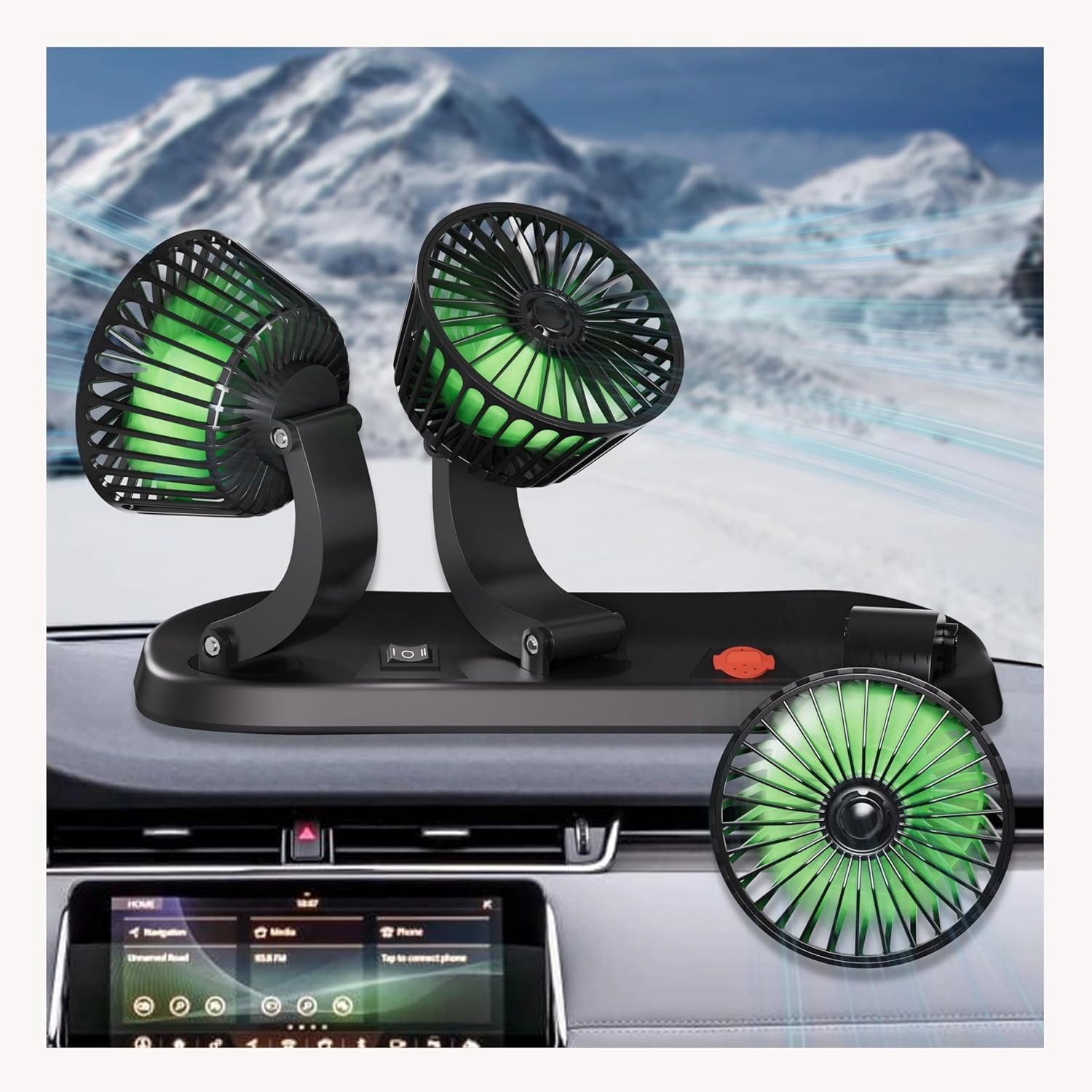 USB Car Fan - Portable 3-Head USB Desk Cooling Fan with 2 Wind Speed, 360 Rotation USB Powered for Car Dashboard Sedan SUV RV Boat Truck Cruise Home Office Use Solar-powered car fan for ventilation