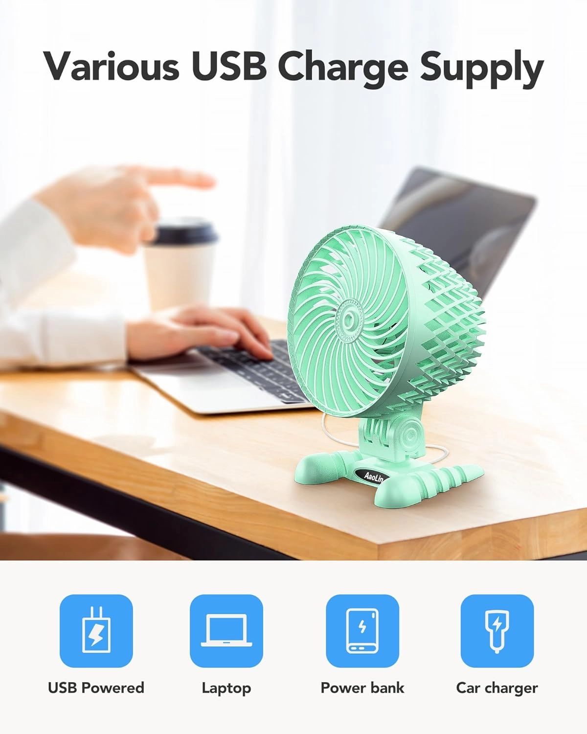 USB Desk Fan, Table Fan with CVT Variable Speeds, Quiet Portable, Desktop Mini Personal Fan for Room, Home, Office Green