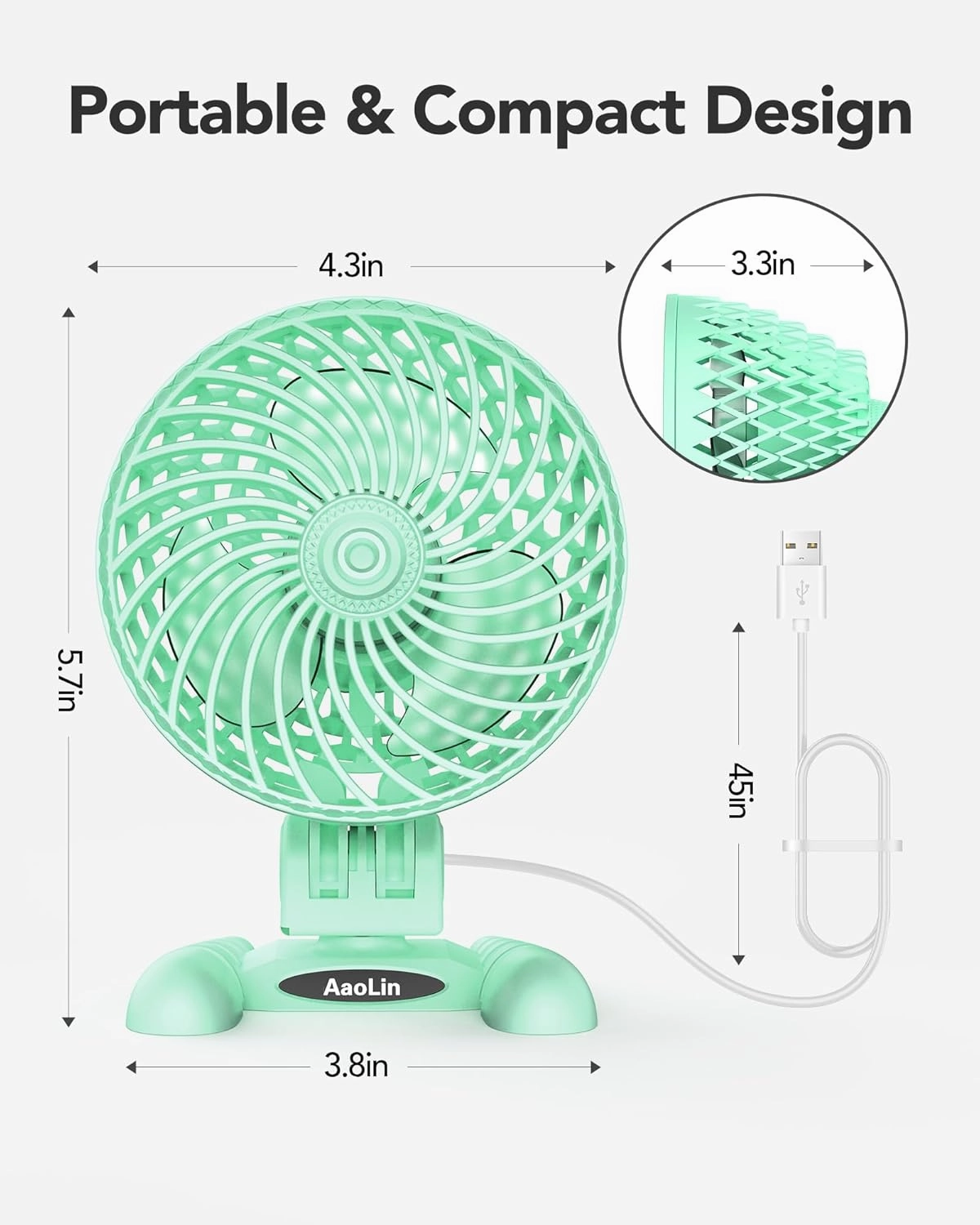 USB Desk Fan, Table Fan with CVT Variable Speeds, Quiet Portable, Desktop Mini Personal Fan for Room, Home, Office Green