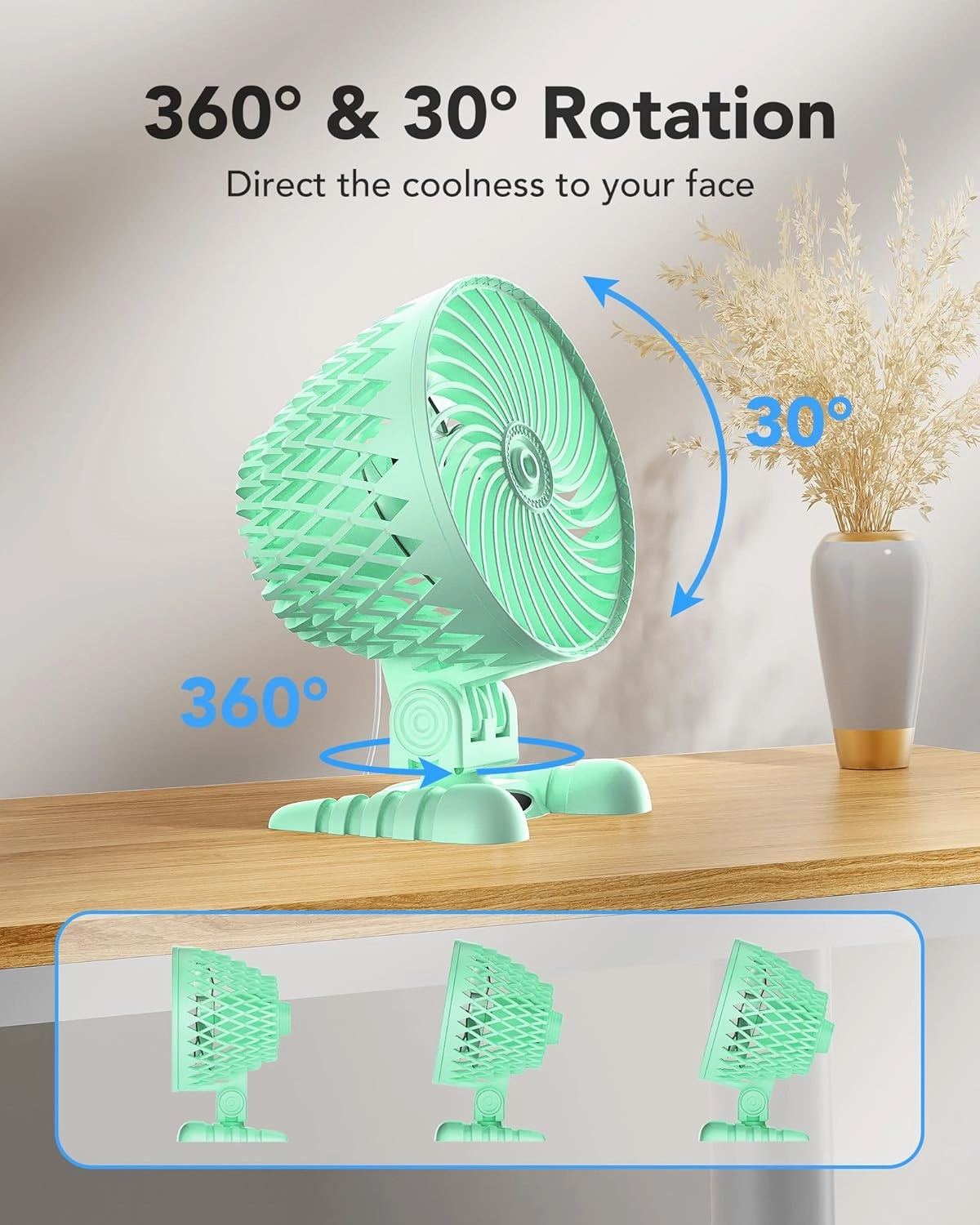 USB Desk Fan, Table Fan with CVT Variable Speeds, Quiet Portable, Desktop Mini Personal Fan for Room, Home, Office Green