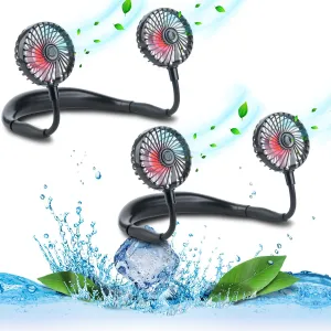 VAGAU Portable Cooling Neck Fan, Rechargeable USB Personal Neck Fan with Colorful LED lights, 360 Rotation, Wearable Neck Fan Air Conditioner for Office Travel Sport, 3 Adjustable Speeds2 Pack Neck fan for hands-free comfort
