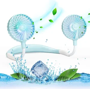 VAGAU Portable Cooling Neck Fan, Rechargeable USB With Colorful LED Lights, 360 Rotation, Wearable Air Conditioner for Office Travel Sport, 3 Adjustable Speeds (Blue) Neck fan for hands-free comfort